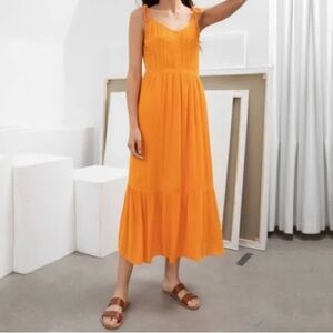 & Other Stories Tie Strap Ruffle Midi Dress Marigold Yellow Size 12